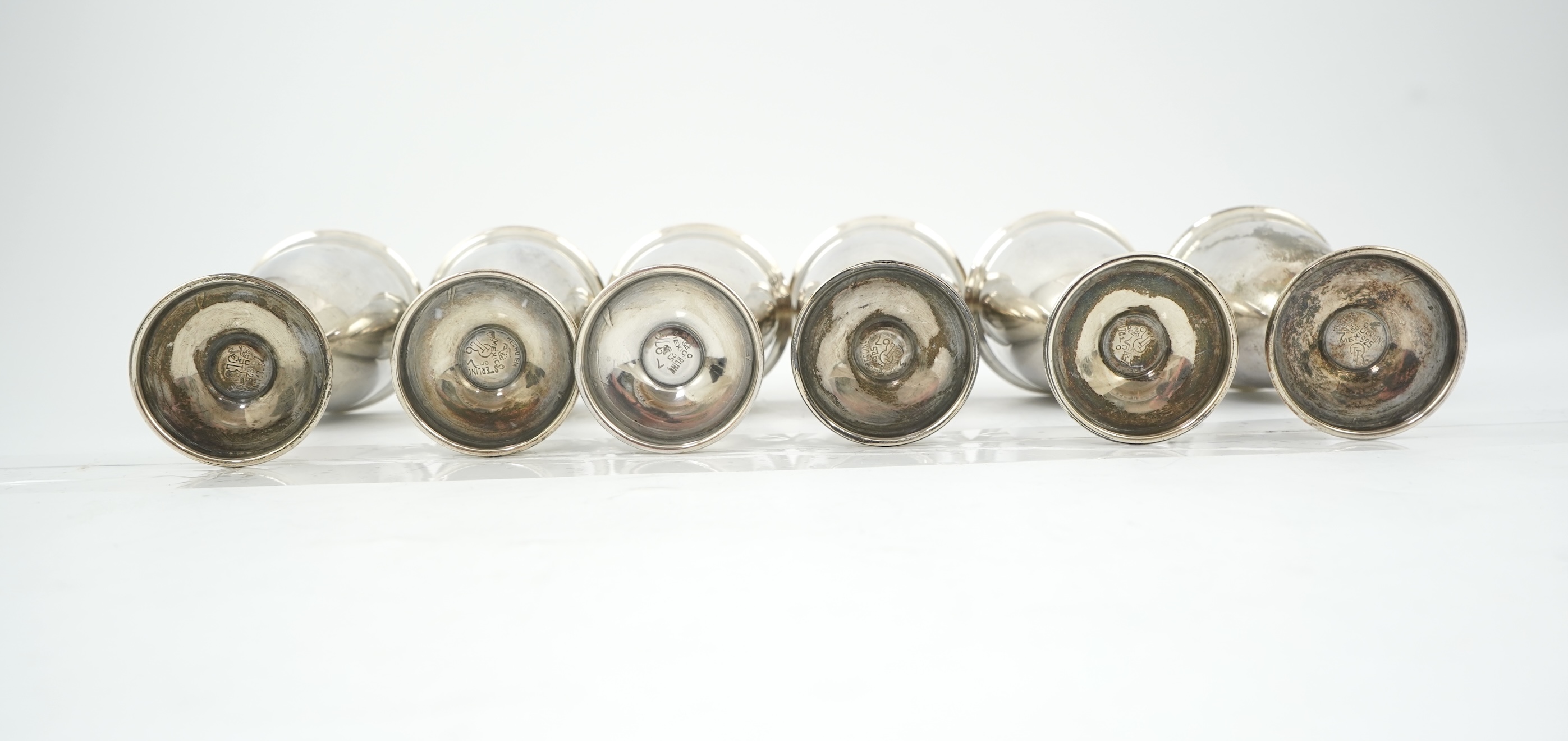 A set of six 20th century Mexican sterling silver goblets